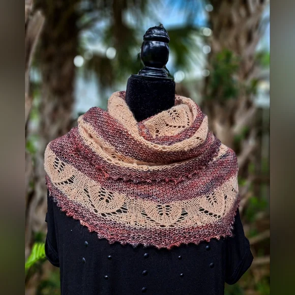 Hand Crafted OOAK Desiner Boho Scarf Lace Stripes in Natural Brown Beige Colors